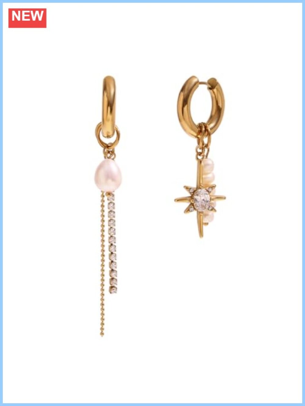 Asymmetrical Freshwater Pearl Zirconia Octopus Chain Dangle Earrings Stainless